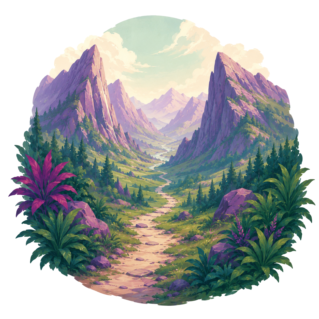 Mossy mountain peaks and cavern